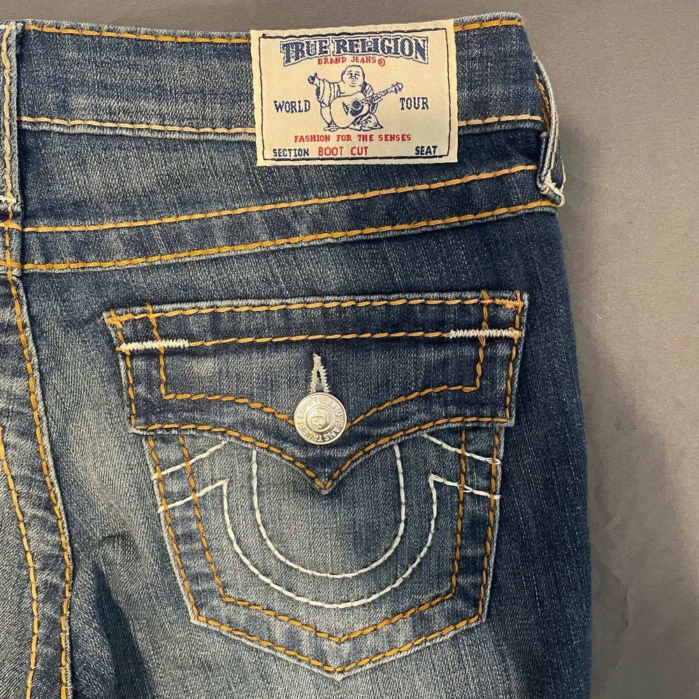 $235 NWT True Religion Size 27 Havana Bootcut Big T Jeans Blue Havana - Picture 12 of 12
